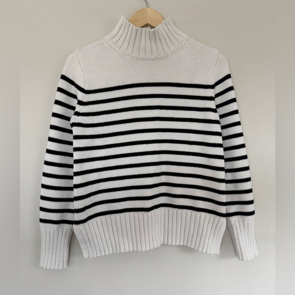 J. Crew Cotton Turtleneck Sweater Black & White Stripe Size XS - Picture 2 of 8